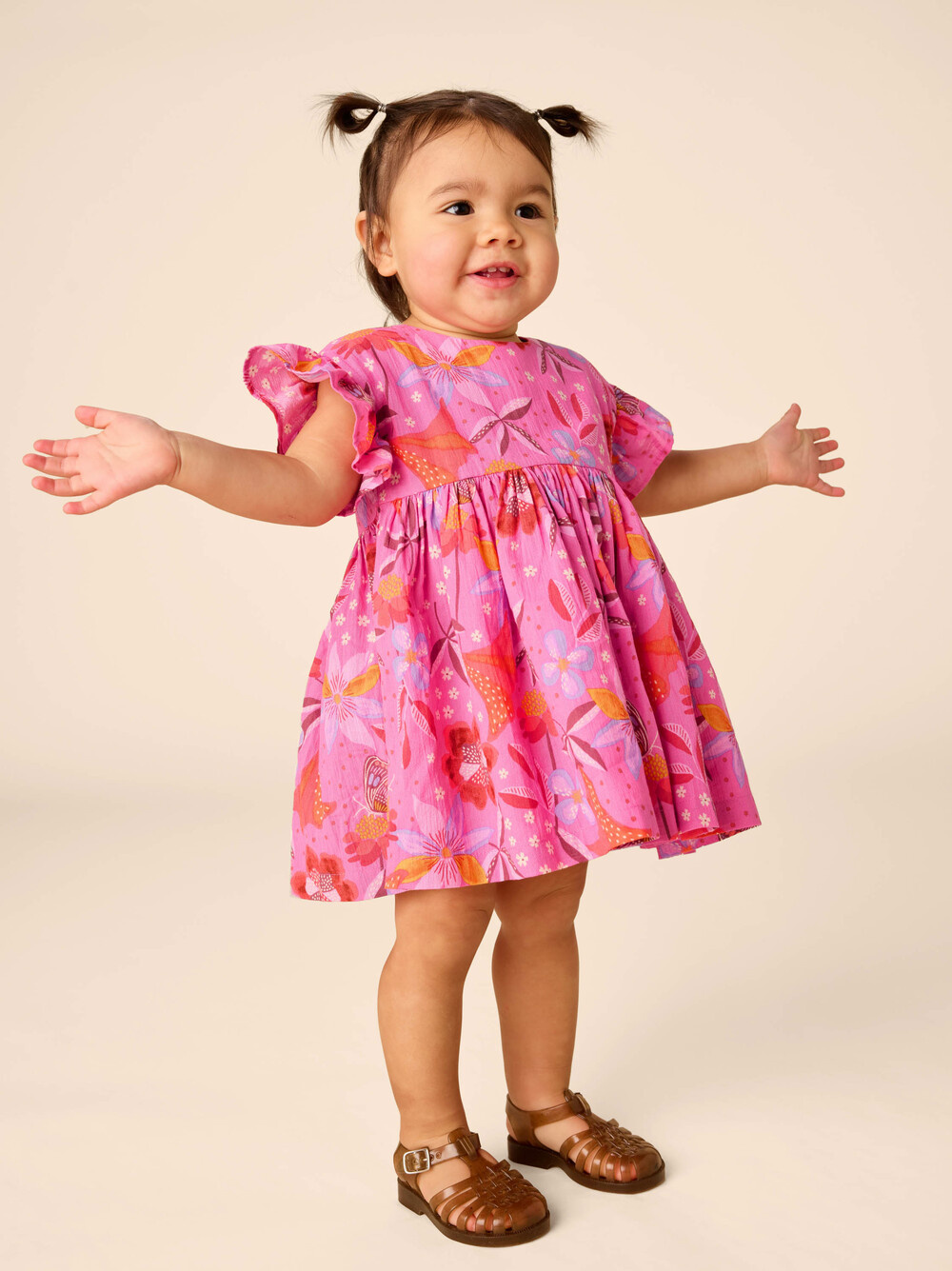 Tea Collection Ruffle Sleeve Baby Dress Set Brazilian Painted Floral