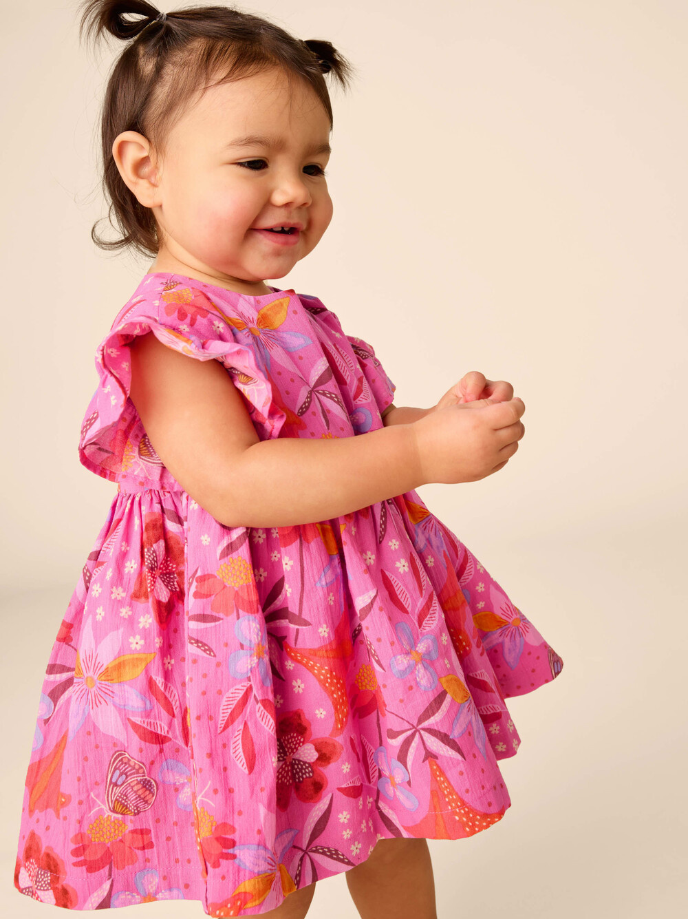 Tea Collection Ruffle Sleeve Baby Dress Set Brazilian Painted Floral