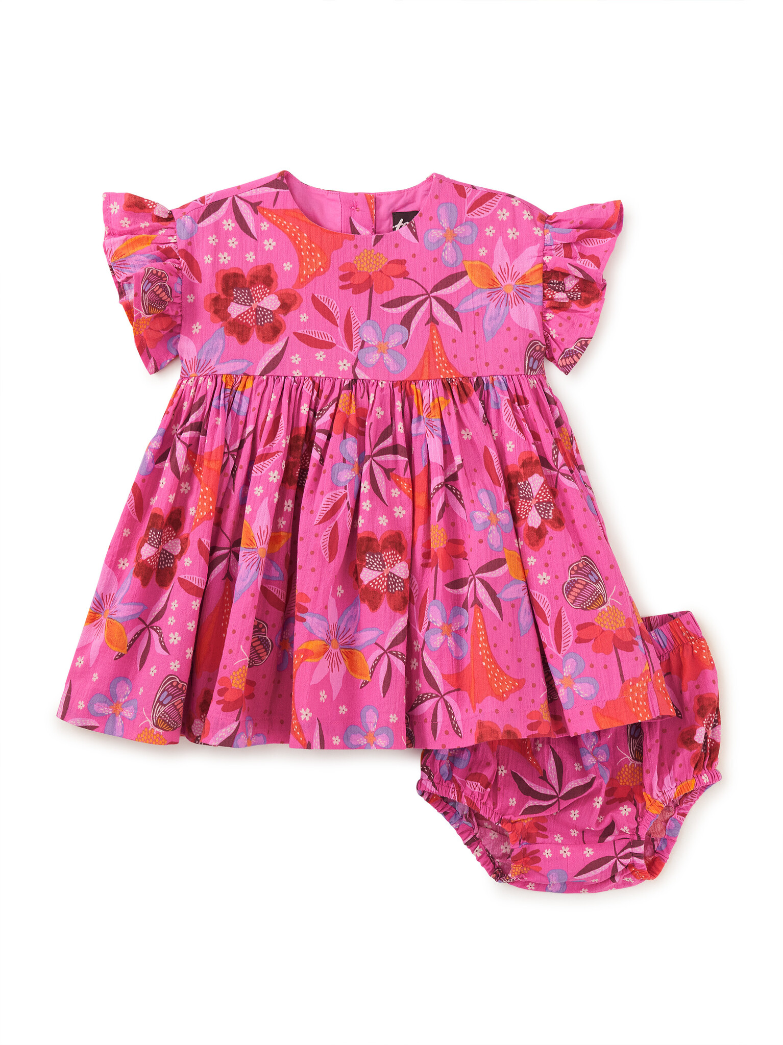 Tea Collection Ruffle Sleeve Baby Dress Set Brazilian Painted Floral
