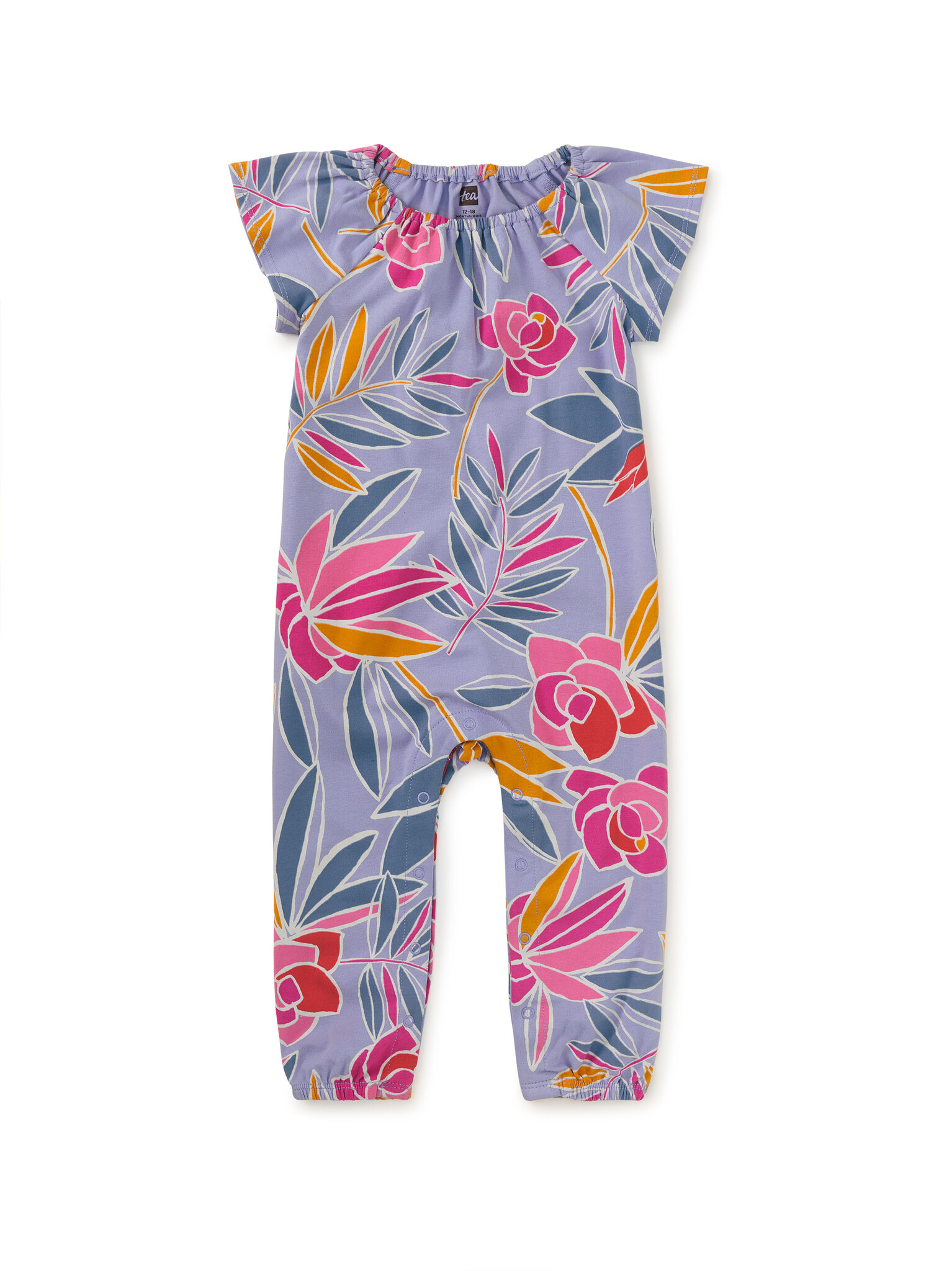 Tea Collection Flutter Sleeve Baby Romper Tropical Gardenias