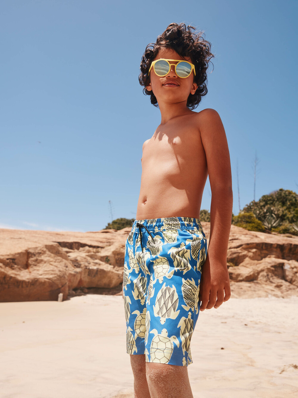 Tea Collection Mid-Length Swim Trunks Tiled Turtles