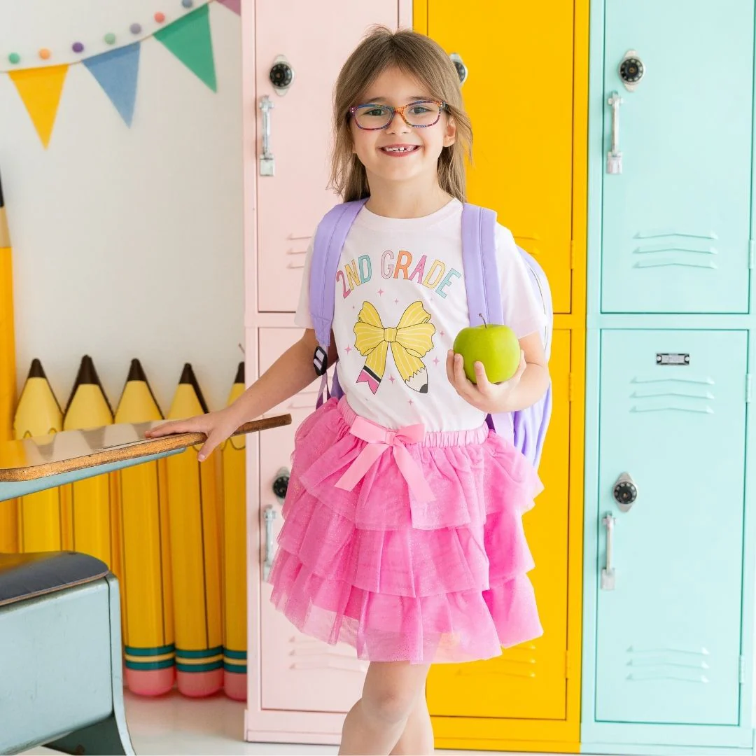 Sweet Wink Second Grade Pencil Bow Short Sleeve T-Shirt