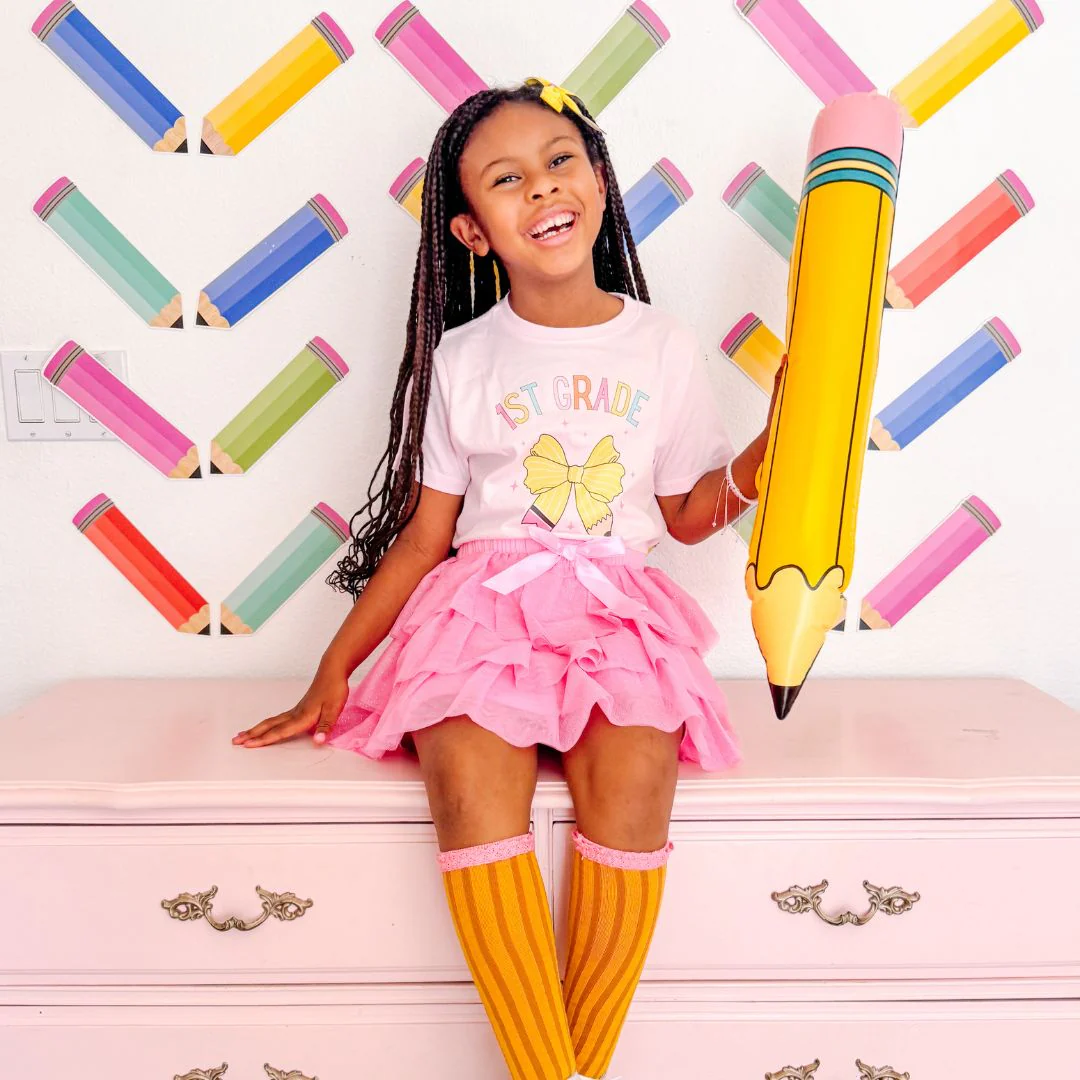 Sweet Wink First Grade Pencil Bow Short Sleeve T-Shirt