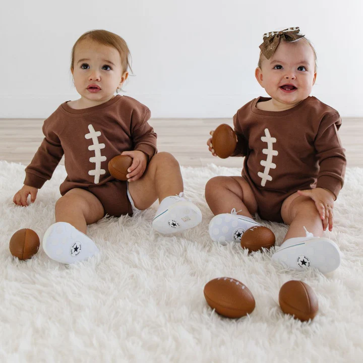 Sweet Wink Football Lace Patch Long Sleeve Romper