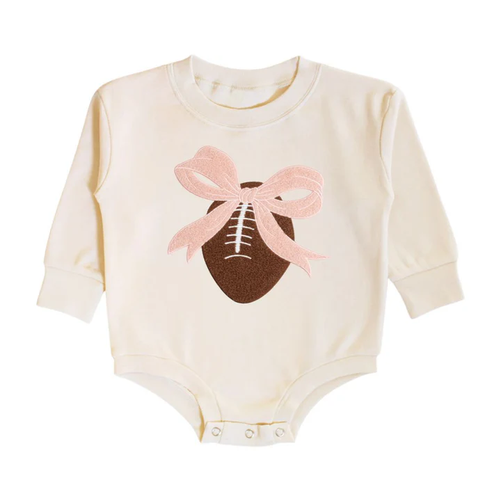 Sweet Wink Coquette Football Patch Long Sleeve Romper