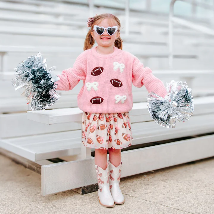 Sweet Wink Football Bows Patch Knit Sweater