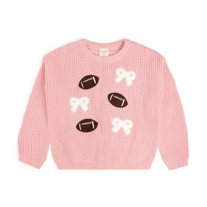 Sweet Wink Football Bows Patch Knit Sweater