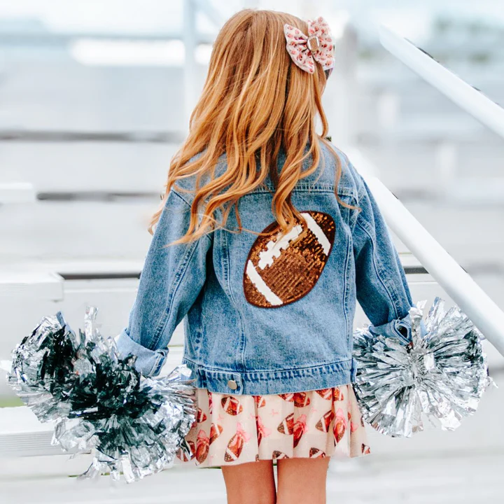 Sweet Wink Game Day Football Sequin Patch Denim Jacket