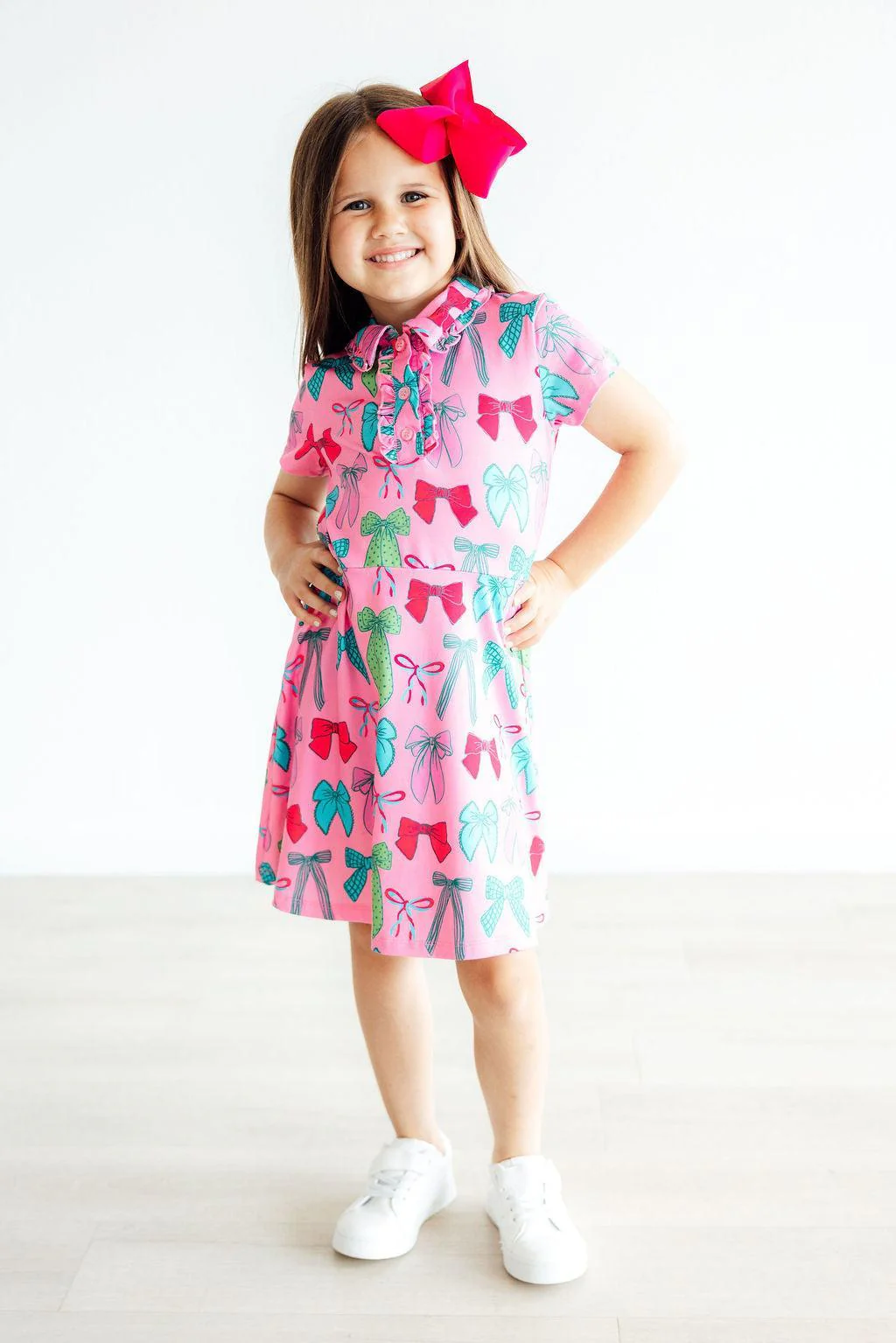 Mila & Rose Pink Twirls & Ties S/S Polo Dress