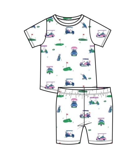 Angel Dear Vintage Golf Carts Pink Loungewear Short Set