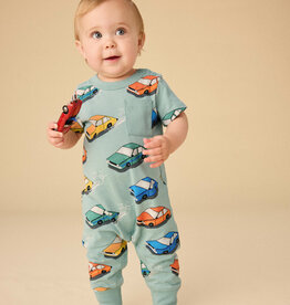 Tea Collection Pocket Baby Romper Vintage Cars