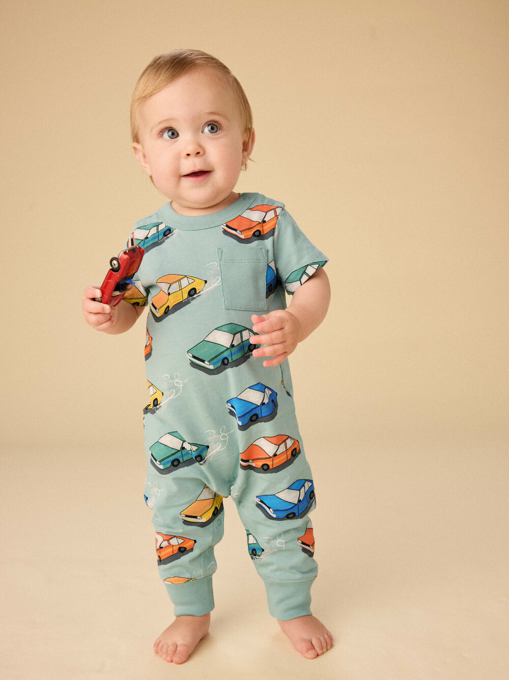 Tea Collection Pocket Baby Romper Vintage Cars
