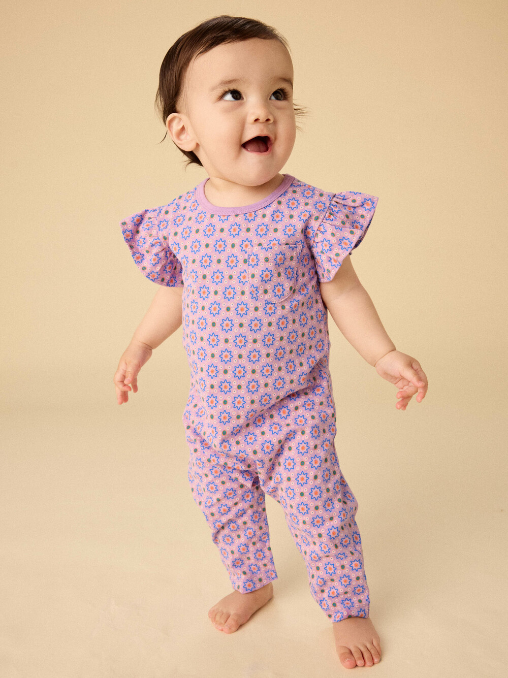 Tea Collection Ruffle Sleeve Baby Romper Korean Tiles