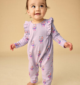Tea Collection Ruffle Shoulder Baby Romper Bow Tie Cats