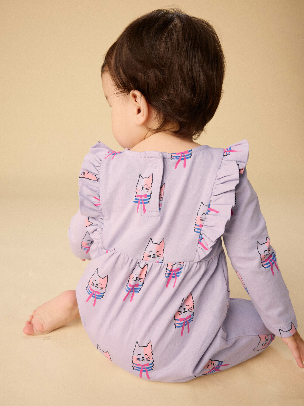 Tea Collection Ruffle Shoulder Baby Romper Bow Tie Cats