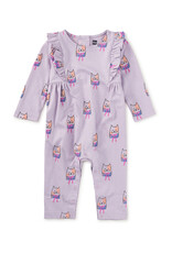 Tea Collection Ruffle Shoulder Baby Romper Bow Tie Cats