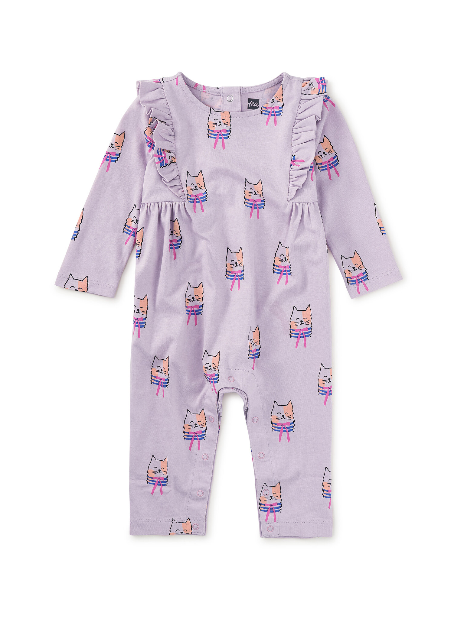 Tea Collection Ruffle Shoulder Baby Romper Bow Tie Cats