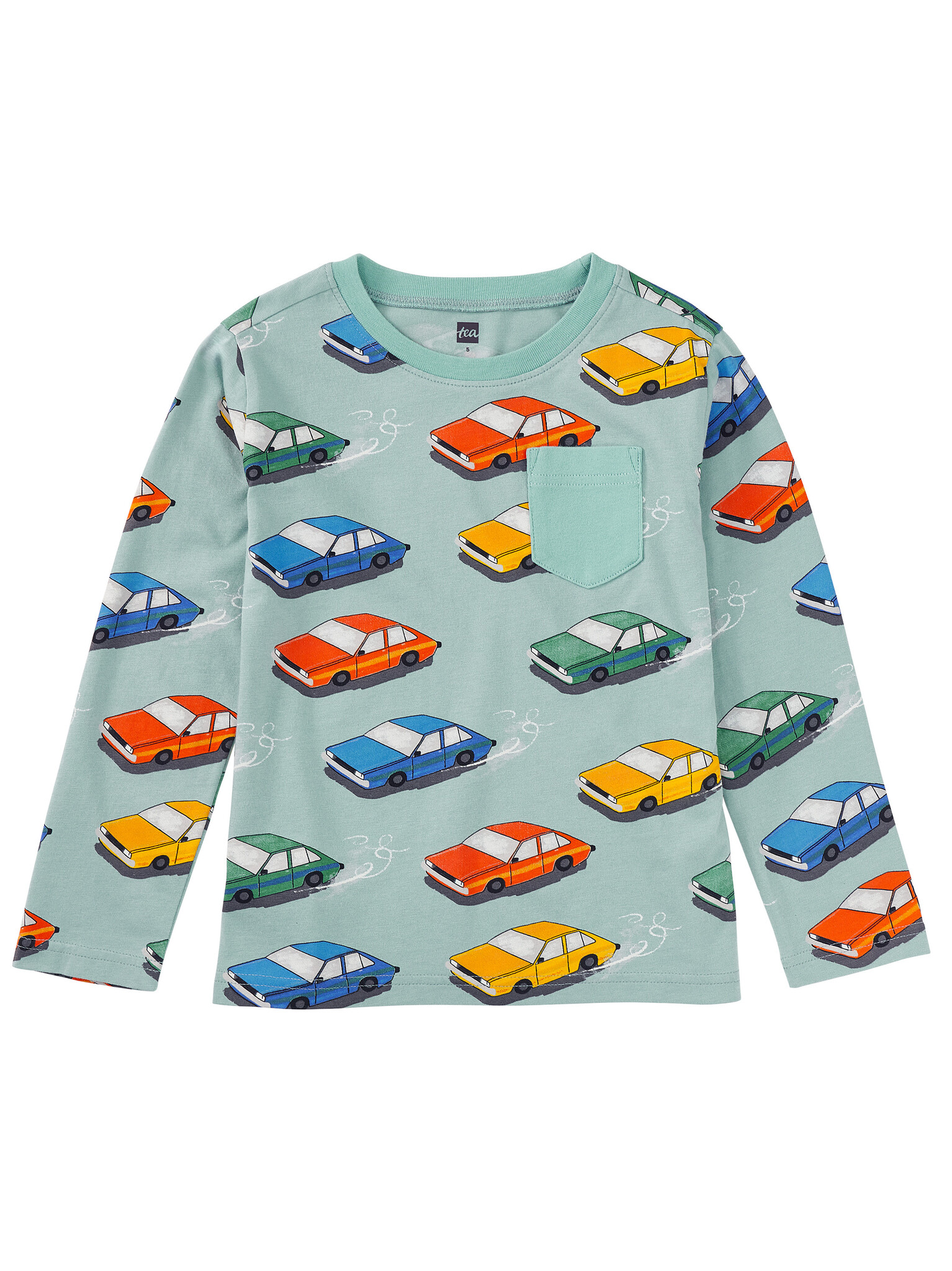 Tea Collection Long Sleeve Printed Pocket Tee Vintage Cars