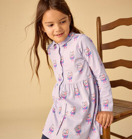 Tea Collection Collared Long Sleeve Shirtdress Bow Tie Cats