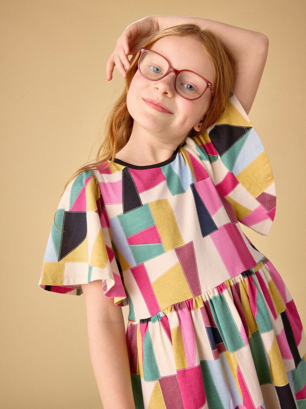 Tea Collection Butterfly Sleeve Dress Pojagi Patchwork