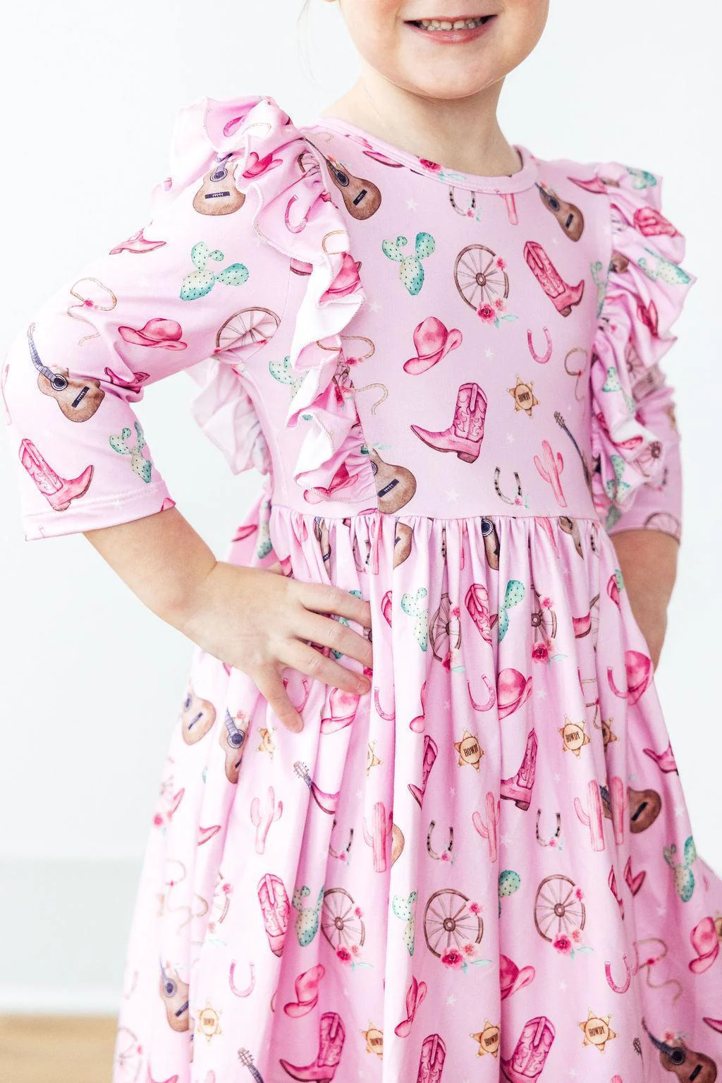 Mila & Rose Boot Scootin' 3/4 Sleeve Ruffle Twirl Dress