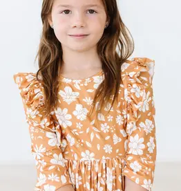 Mila & Rose Golden Blooms 3/4 Sleeve Ruffle Twirl Dress