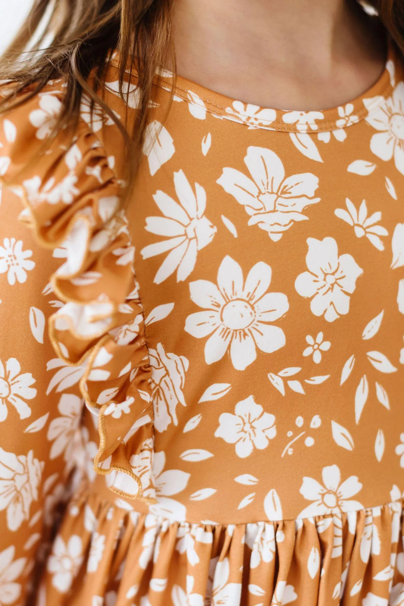 Mila & Rose Golden Blooms 3/4 Sleeve Ruffle Twirl Dress
