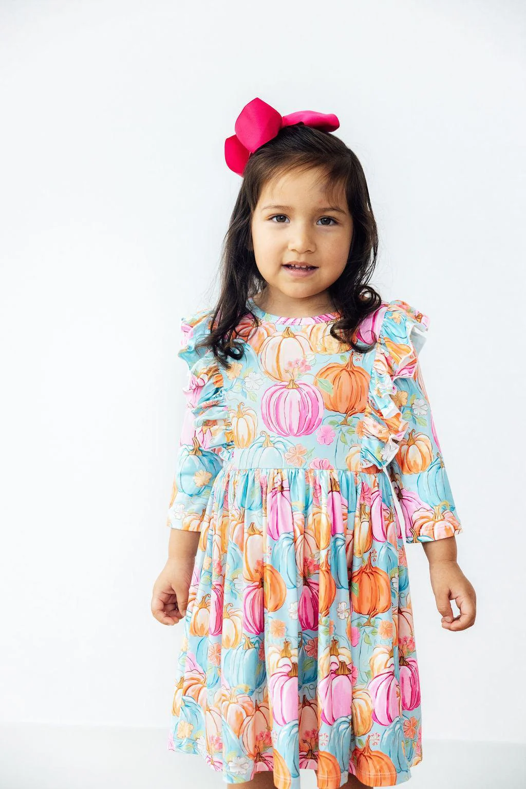 Mila & Rose Preppy Pumpkins 3/4 Sleeve Ruffle Twirl Dress