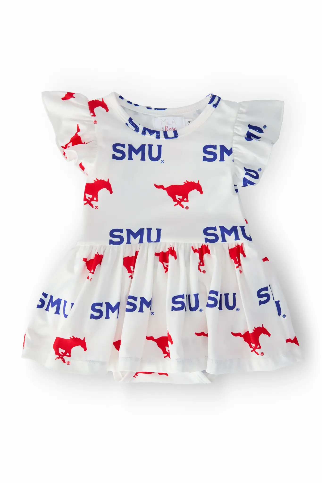 Mila & Rose SMU White Mustang Flutter Twirl Bodysuit