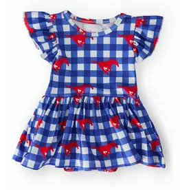 Mila & Rose SMU Plaid Mustang Flutter Twirl Bodysuit