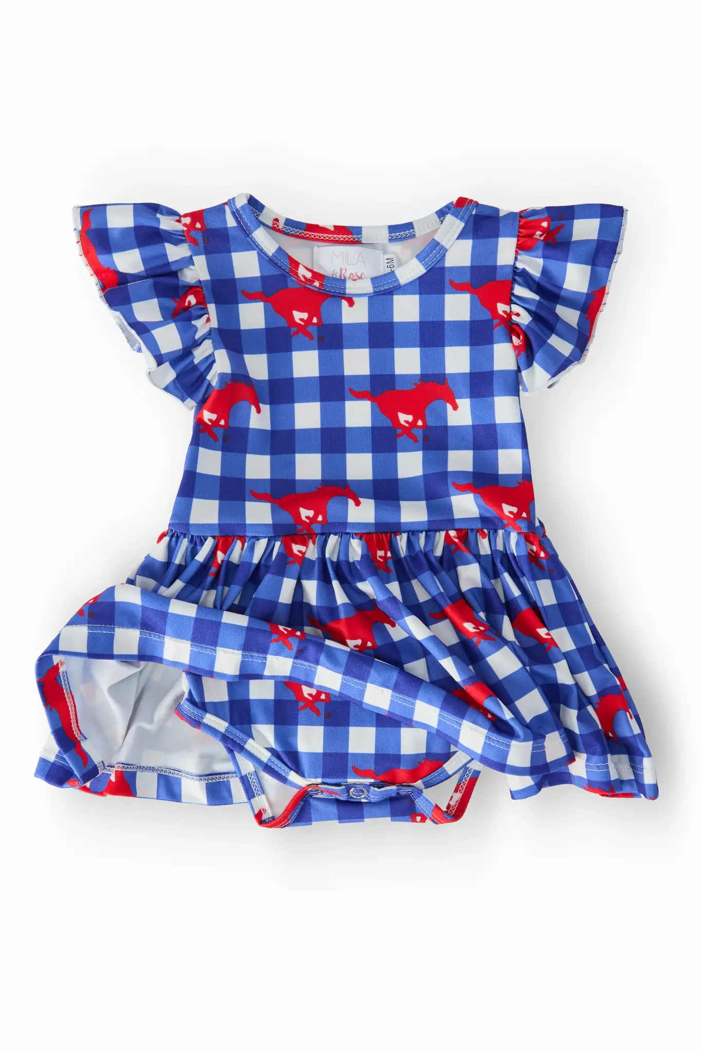 Mila & Rose SMU Plaid Mustang Flutter Twirl Bodysuit