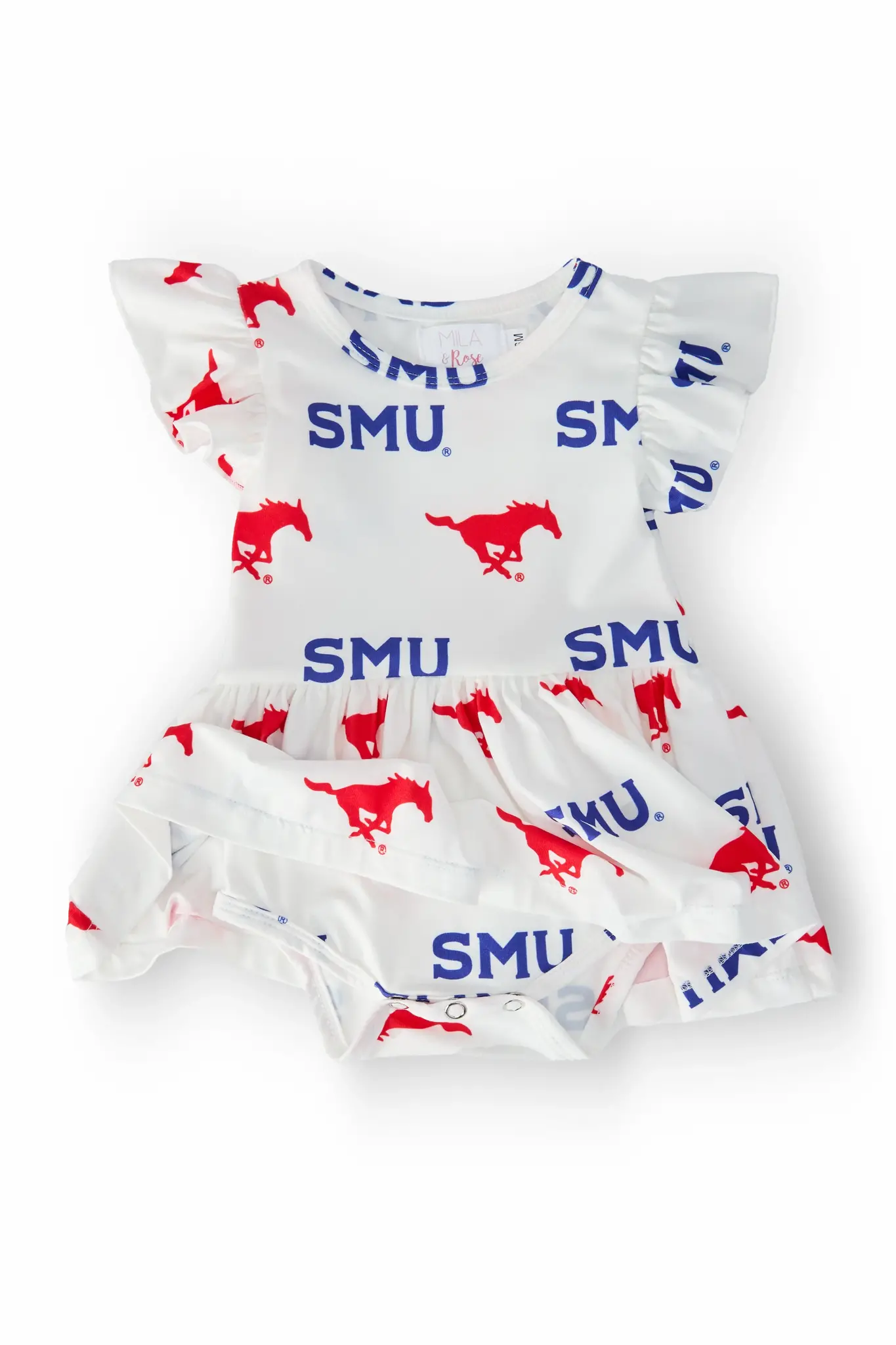 Mila & Rose SMU White Mustang Flutter Twirl Bodysuit