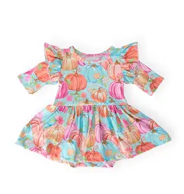 Mila & Rose Preppy Pumpkins 3/4 Sleeve Twirl Flutter Bodysuit