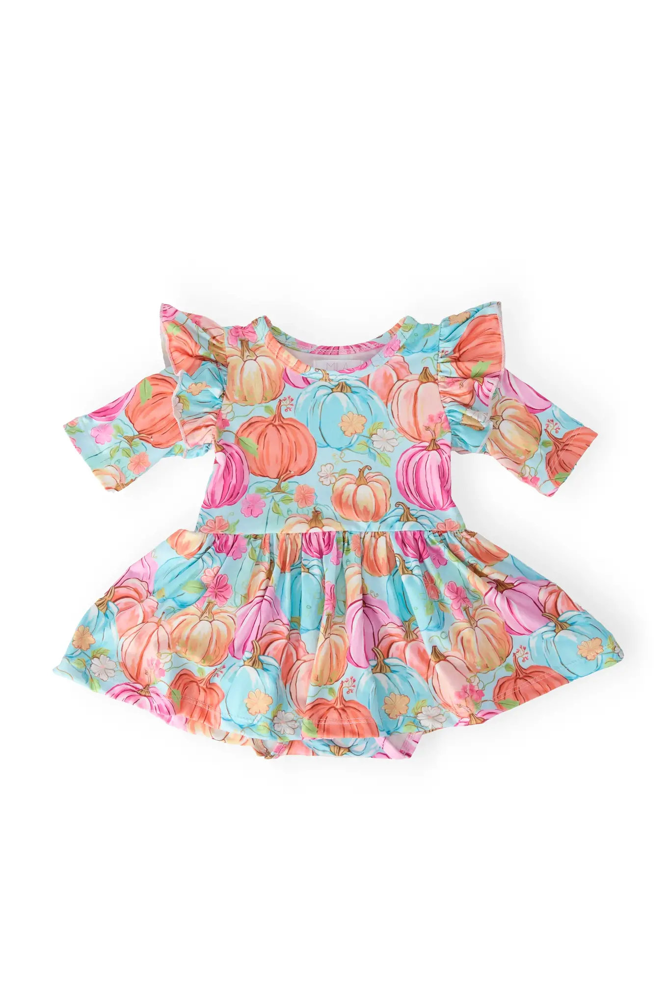 Mila & Rose Preppy Pumpkins 3/4 Sleeve Twirl Flutter Bodysuit