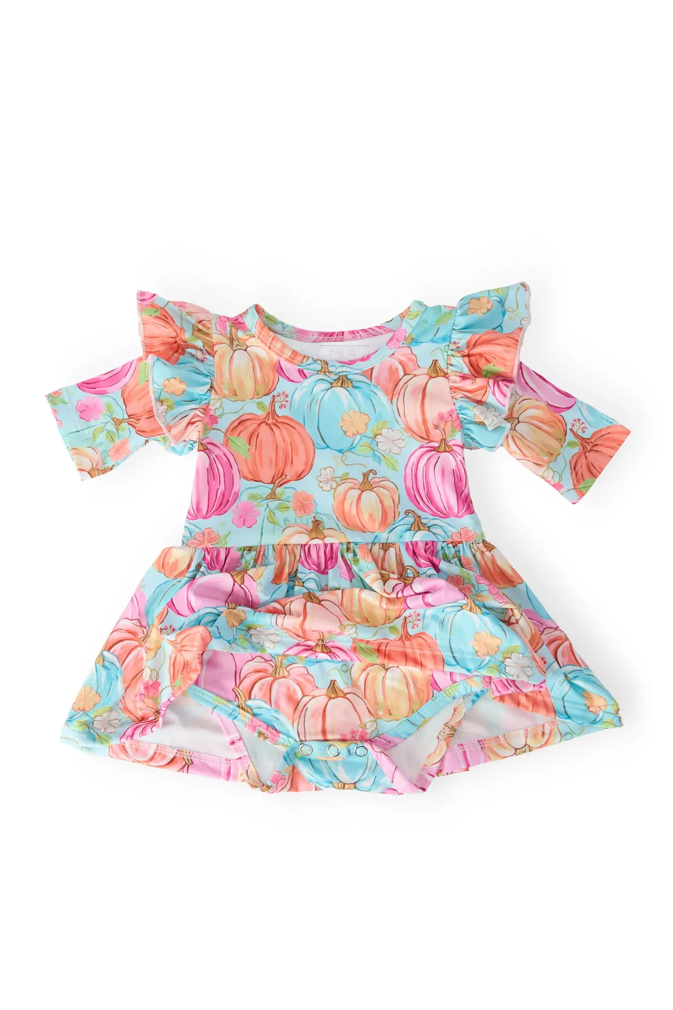 Mila & Rose Preppy Pumpkins 3/4 Sleeve Twirl Flutter Bodysuit