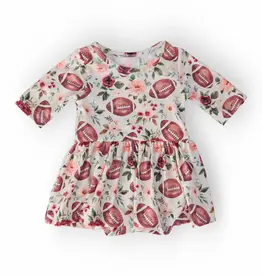 Mila & Rose Footballs & Flowers 3/4 Sleeve Twirl Bodysuit