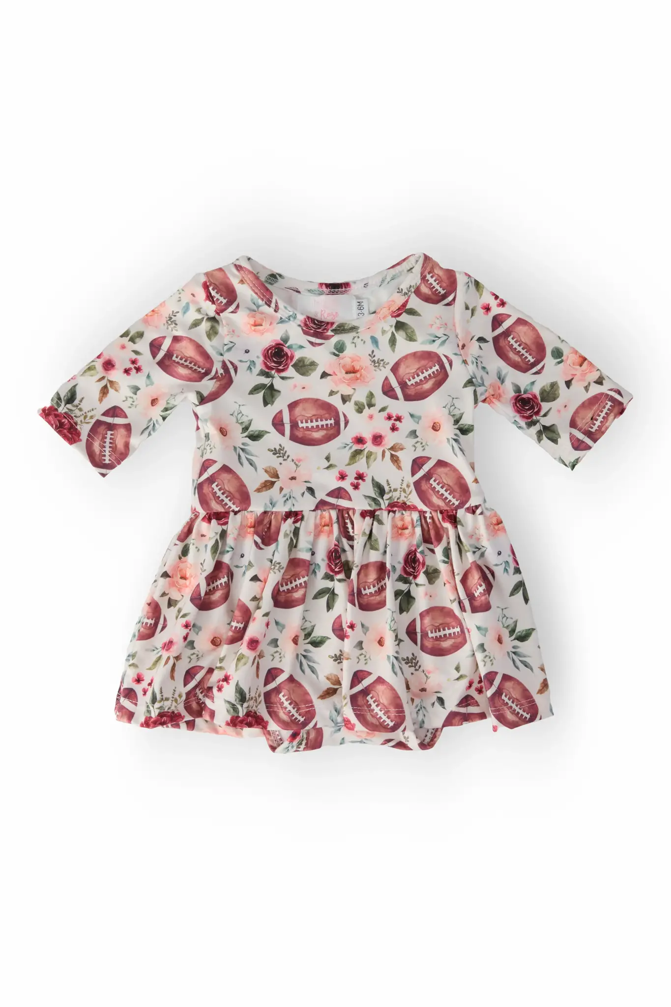 Mila & Rose Footballs & Flowers 3/4 Sleeve Twirl Bodysuit