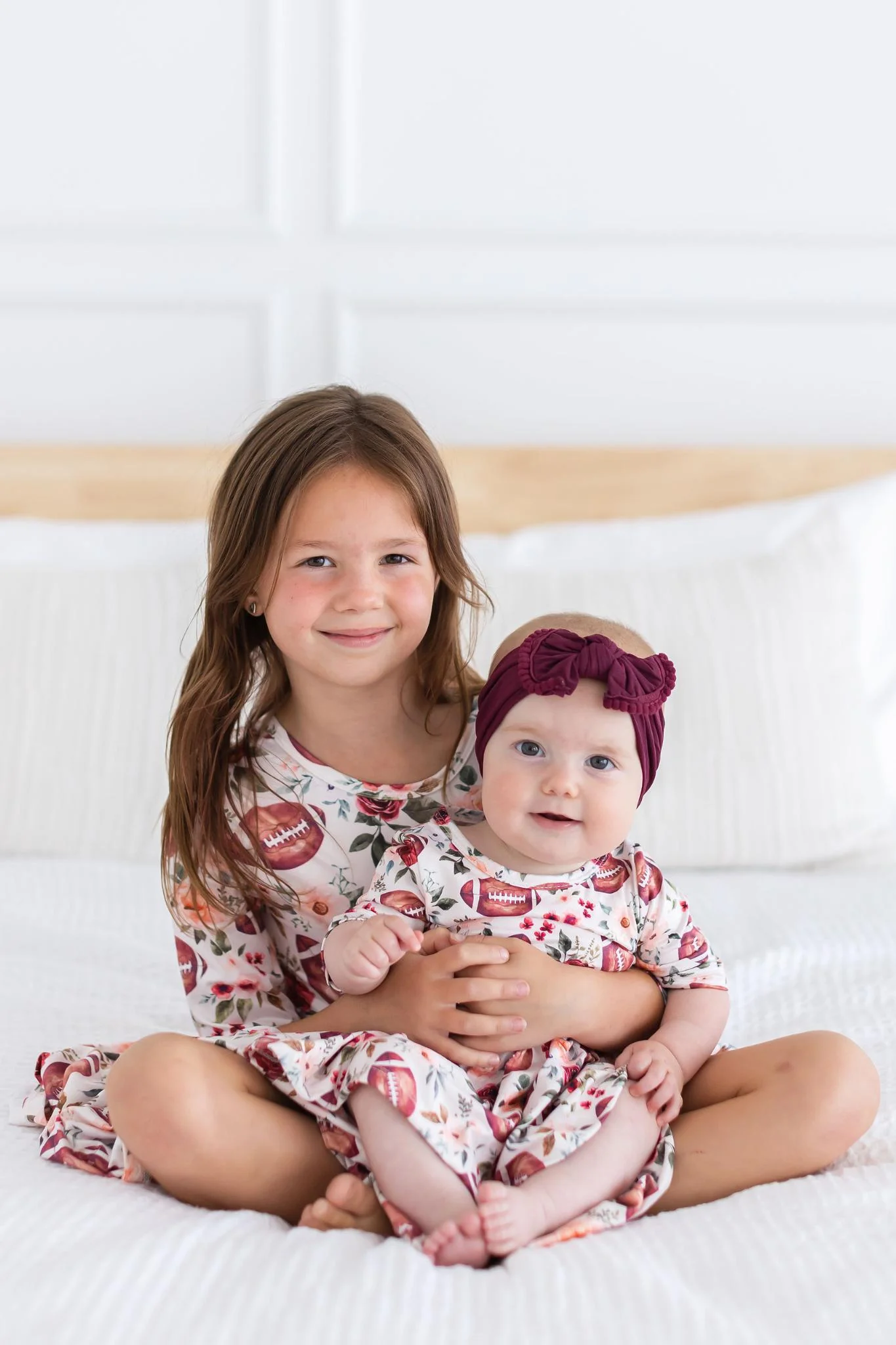 Mila & Rose Footballs & Flowers 3/4 Sleeve Twirl Bodysuit
