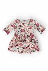 Mila & Rose Footballs & Flowers 3/4 Sleeve Twirl Bodysuit