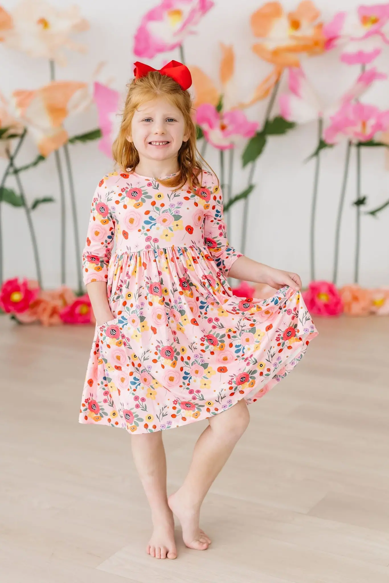 Mila & Rose Bouquet Beauty 3/4 Sleeve Pocket Twirl Dress