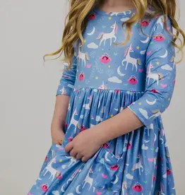 Mila & Rose Blue Moon 3/4 Sleeve Pocket Twirl Dress