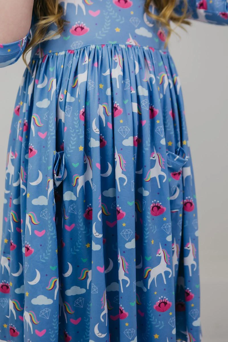 Mila & Rose Blue Moon 3/4 Sleeve Pocket Twirl Dress