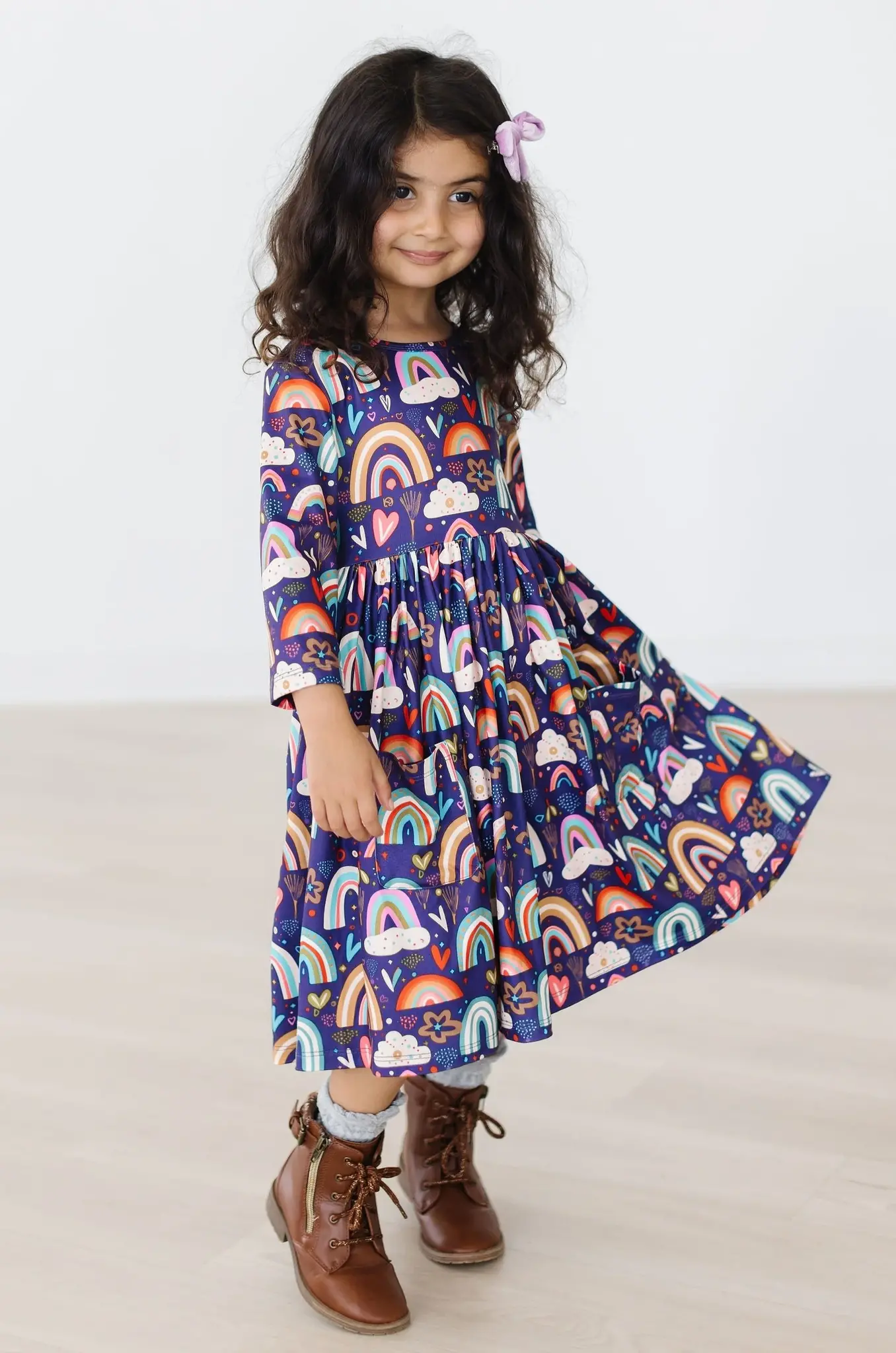 Mila & Rose Midnight Rainbow 3/4 Sleeve Pocket Twirl Dress
