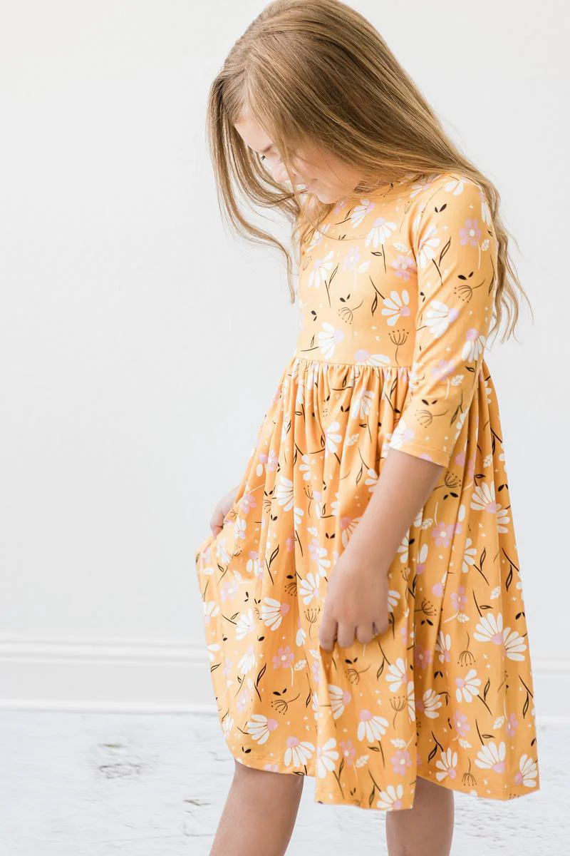 Mila & Rose Dandelions in Fall 3/4 Sleeve Pocket Twirl Dress
