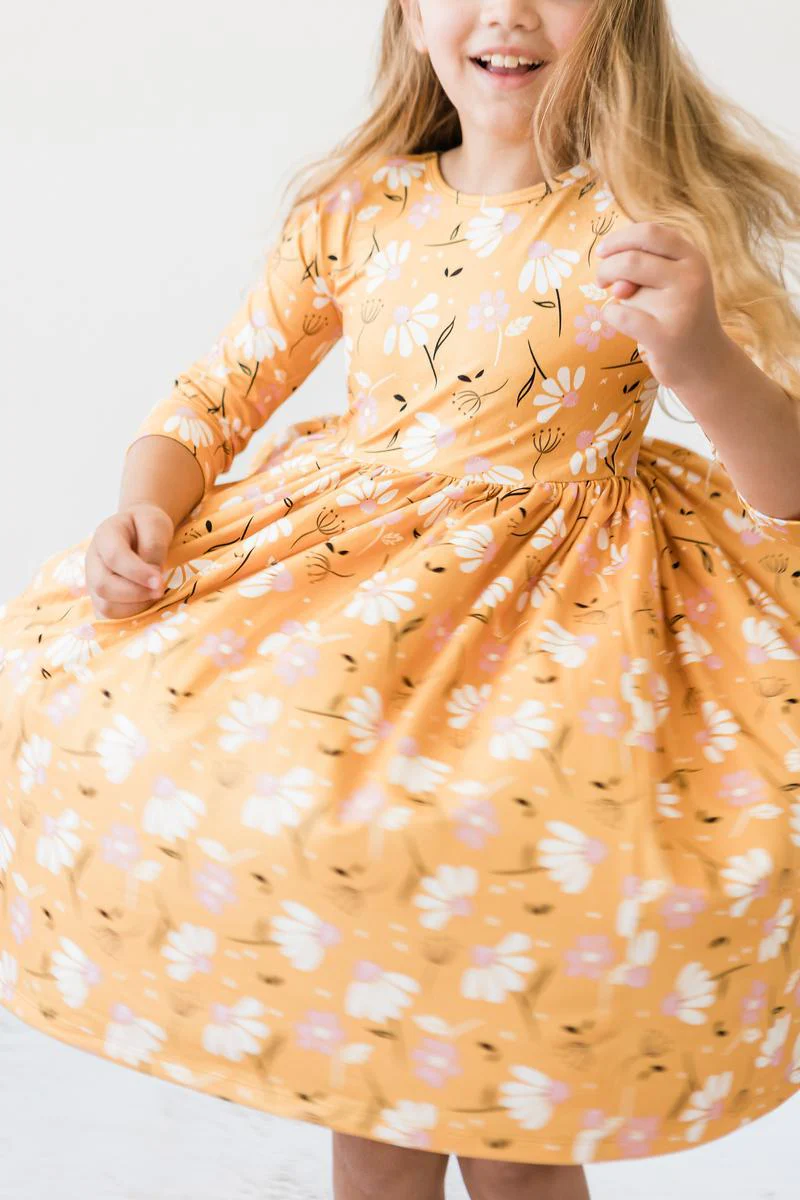 Mila & Rose Dandelions in Fall 3/4 Sleeve Pocket Twirl Dress