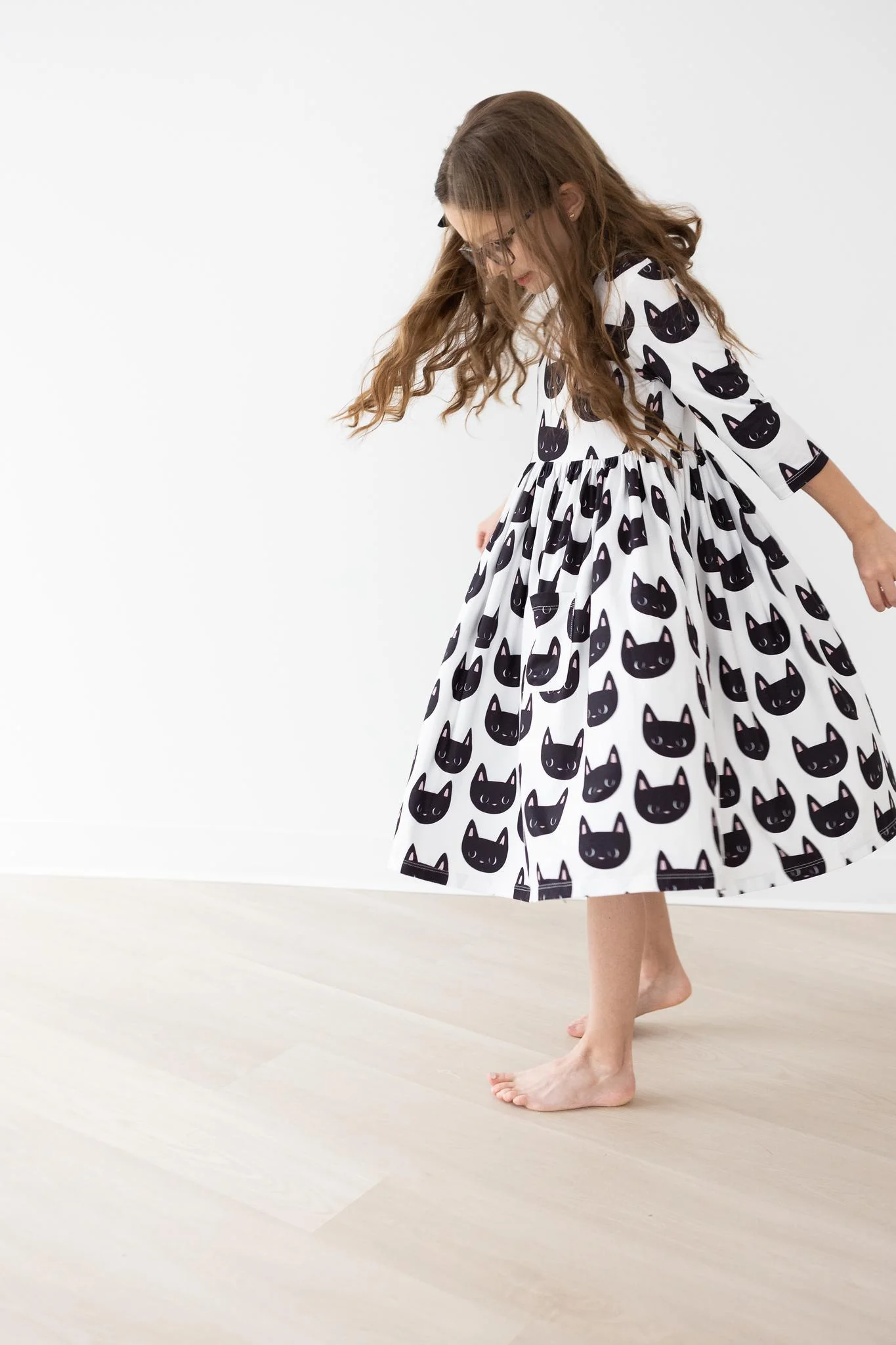 Mila & Rose Purr-fectly Spooky 3/4 Sleeve Pocket Twirl Dress