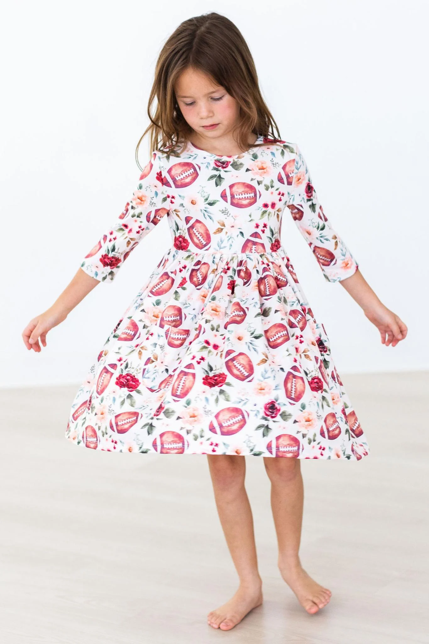 Mila & Rose Footballs & Flowers 3/4 Sleeve Pocket Twirl Dress