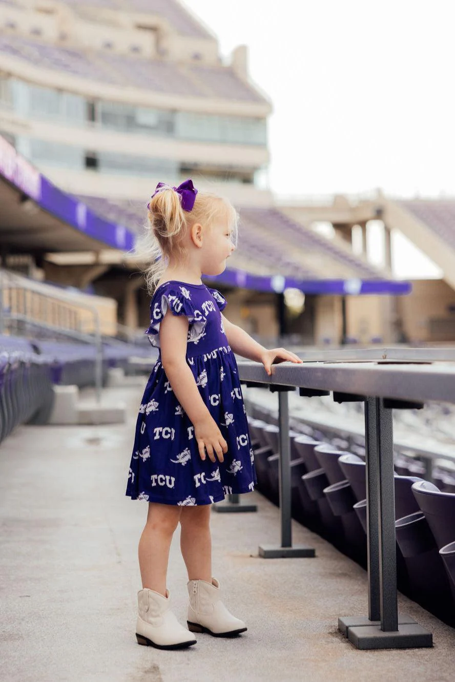 Mila & Rose TCU Purple Frog Flutter Twirl Dress