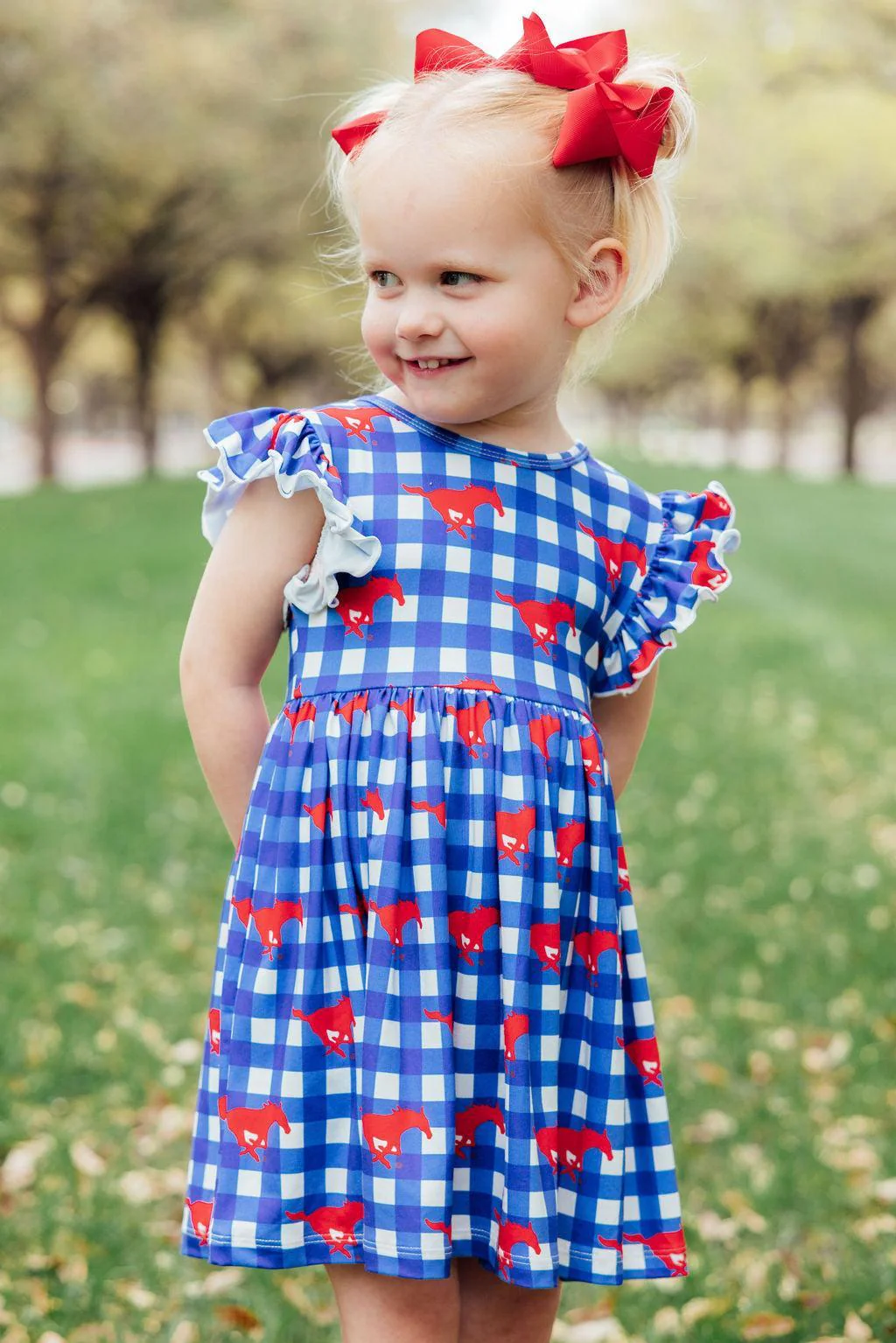 Mila & Rose SMU Plaid Mustang Flutter Twirl Dress