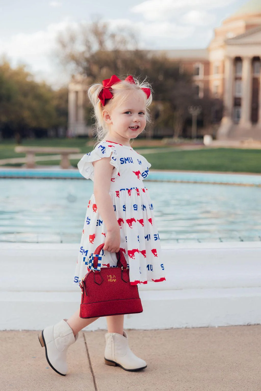 Mila & Rose SMU White Mustang Flutter Twirl Dress